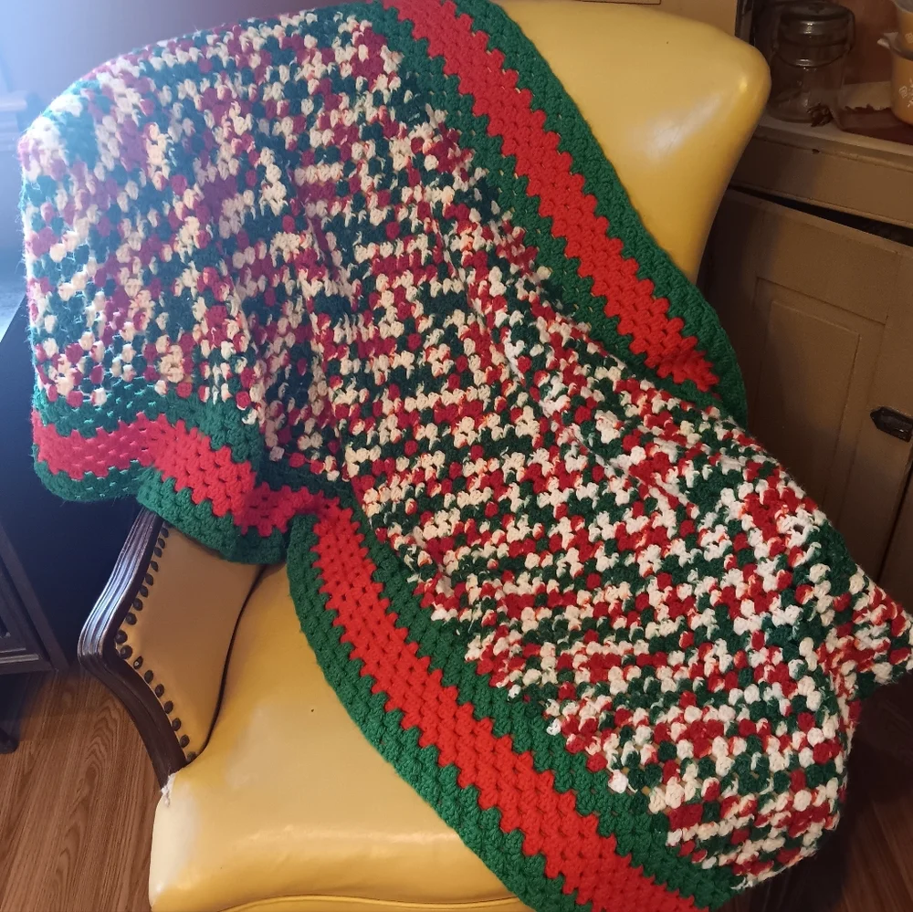 Handmade Christmas Crochet/Knit Small Afghan.  52
